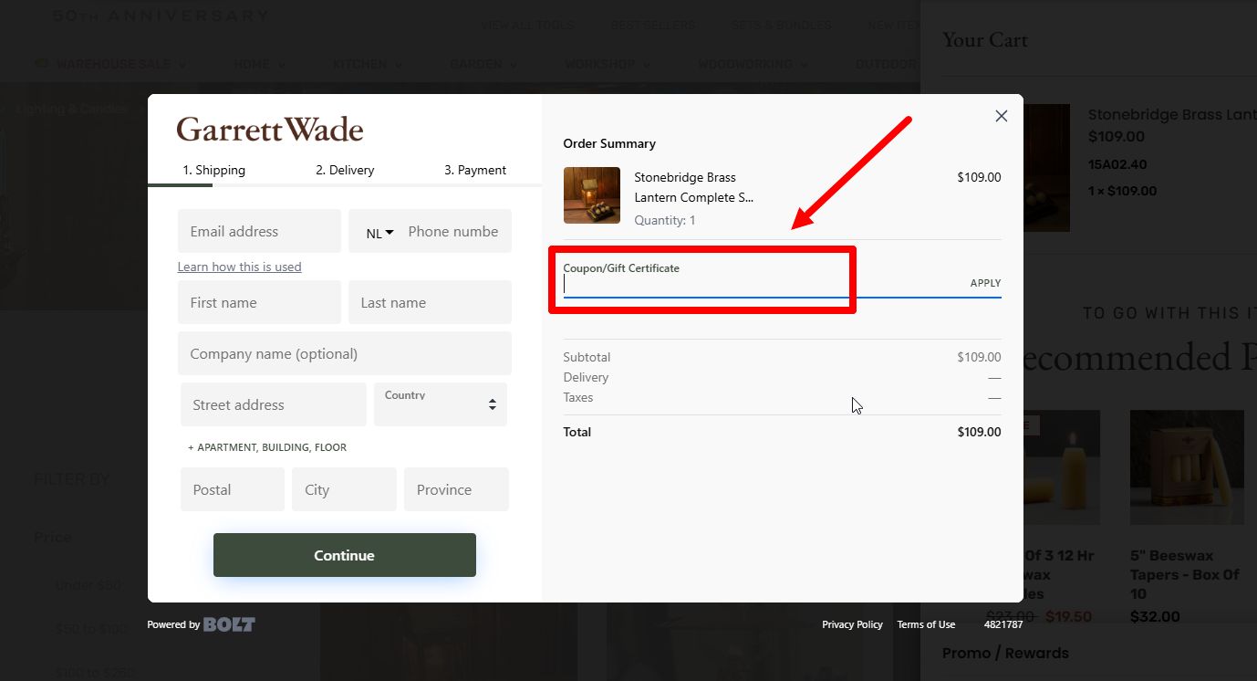 “How to apply a Garrett Wade promo code”